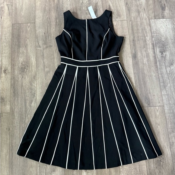 White House Black Market A-Line Dress with Piping Black w Ecru Fit & Flare 10P - Picture 12 of 12